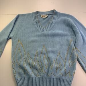 Vintage Teasers Sweater Gold Flame Pattern Womens S/M Made In USA